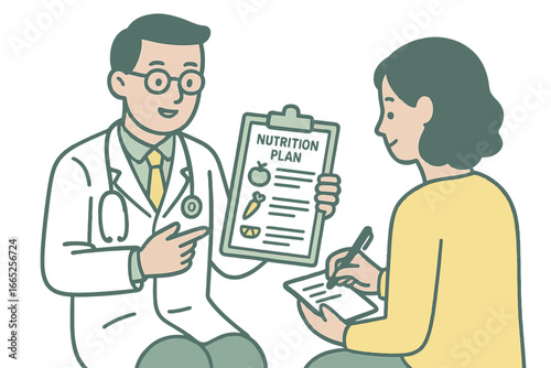 Nutrition consultation with doctor discussing healthy eating plan