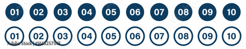 Bullet Points icon set. Simple round numbers in flat style, Set of 1-10 numbers. eps 10