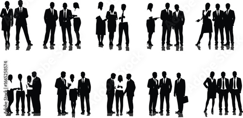 Business people silhouettes standing together, teamwork collaboration concept, office professionals in discussion, corporate meeting, leadership communication, colleagues group, professional success