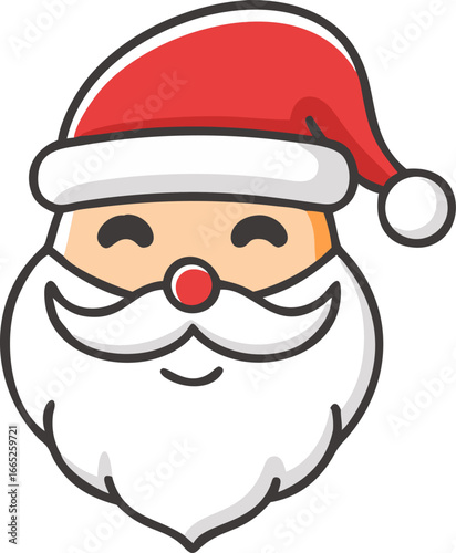 Festive santa claus face with red hat and white beard isolated on white background isolated on transparent background