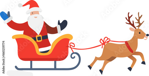 Santa claus riding a sleigh pulled by reindeer isolated on white background isolated on transparent background