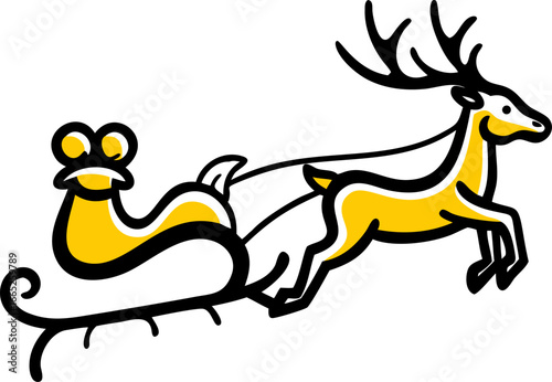 Santa claus riding a reindeer pulled sleigh isolated on white background isolated on transparent background