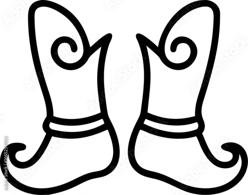 Two elf shoes with curled tips and bells vector design isolated on white background isolated on transparent background