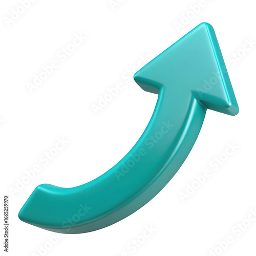 3d teal curved upward arrow icon for growth and progress transparent background