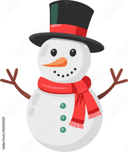 Charming snowman illustration with scarf and top hat isolated on white background isolated on transparent background