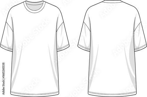 Plain oversized t-shirt front and back view, blank clothing template for fashion design, customizable casual wear mockup for printing, vector illustration style