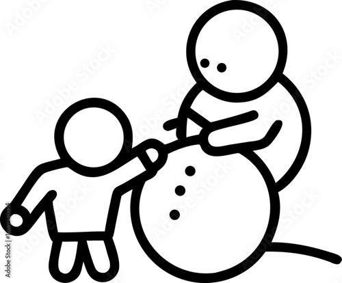 Children happily building a snowman together isolated on white background isolated on transparent background