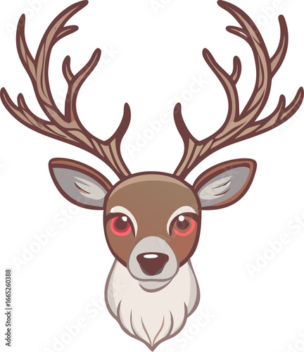 Detailed reindeer head illustration with intricate antlers isolated on white background isolated on transparent background