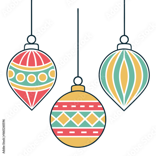 Collection of hanging christmas ornaments in various shapes isolated on white background isolated on transparent background