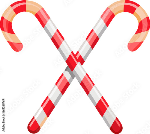 Two crossed candy canes festive holiday decoration isolated on white background isolated on transparent background