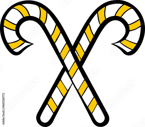 Two red and white striped candy canes crossed isolated on white background isolated on transparent background