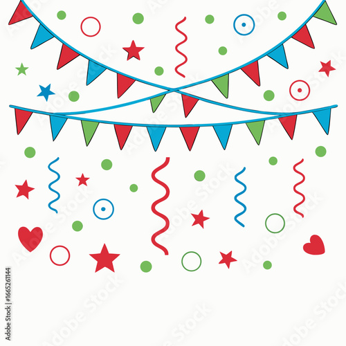 Festive confetti and streamers celebration isolated on white background isolated on transparent background