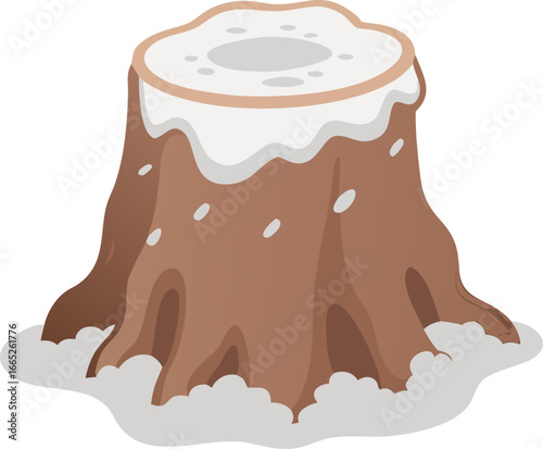 Winter tree stump covered in snow isolated on white background isolated on transparent background