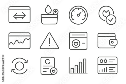 Decentralized Exchange Icons. Line style icons of decentralized exchanges: swap window icon, liquidity add icon, price slippage