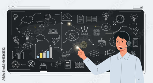Online Education and E-learning concept with person using interactive board for explanation and