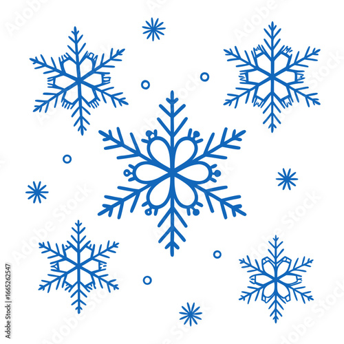 Collection of falling snowflakes isolated on white background isolated on transparent background