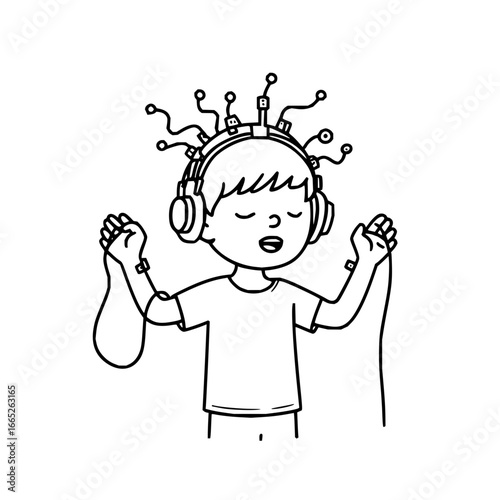 Boy using brainwave headset for neurofeedback training and biofeedback therapy for mental health wellness