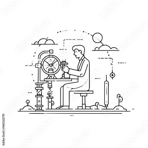 Scientific research and development illustration for innovation and technology design project