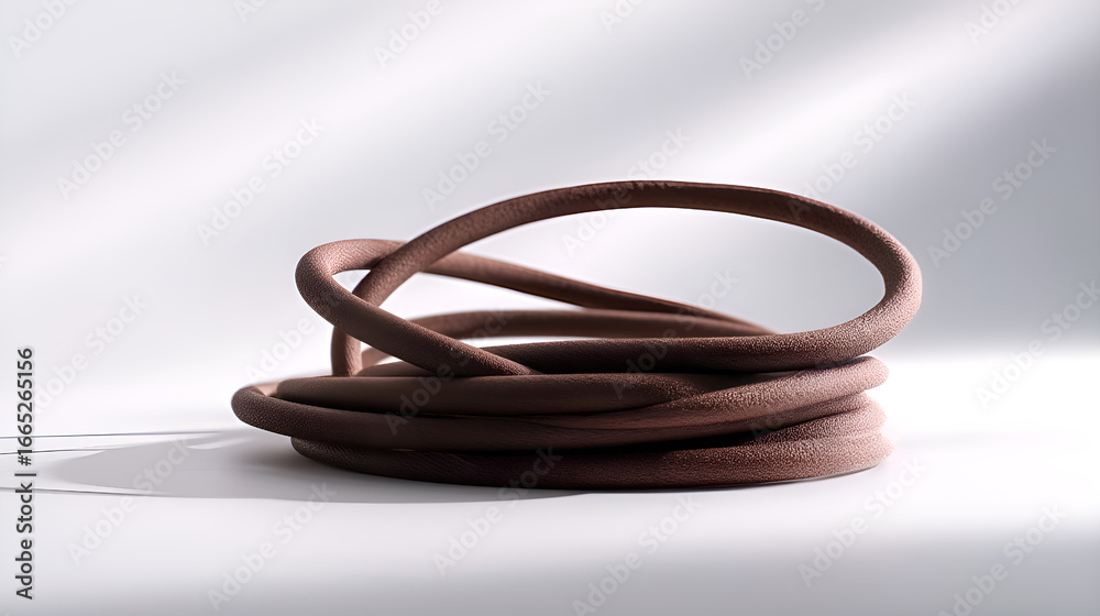 Naklejka premium Brown cable creating abstract shapes on white background