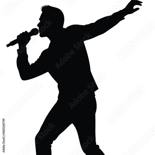 Dynamic Singer Silhouette Holding Microphone Performing Live on Stage with Energetic Gesture