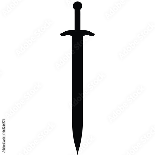 Isolated Black Silhouette of a Sword with a Pointed Blade Design