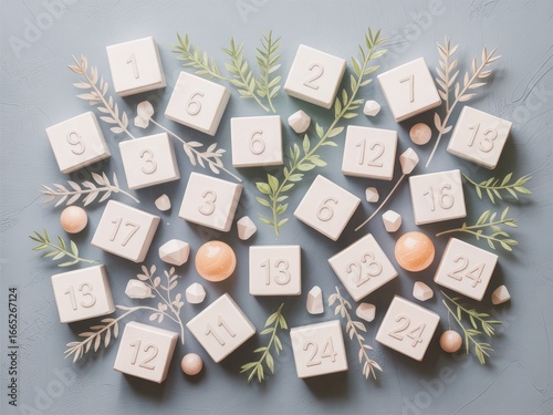 Numbered cubes with foliage numbers decorative
