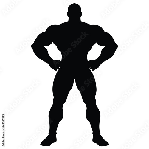 Silhouette Illustration of Muscular Man With Hands on Hips Posing Confidently
