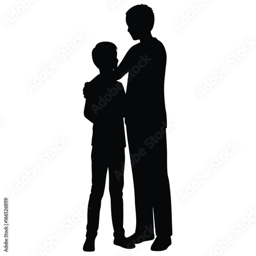 Wallpaper Mural Silhouette of Caring Older Brother Embracing Younger Sibling with Love Torontodigital.ca