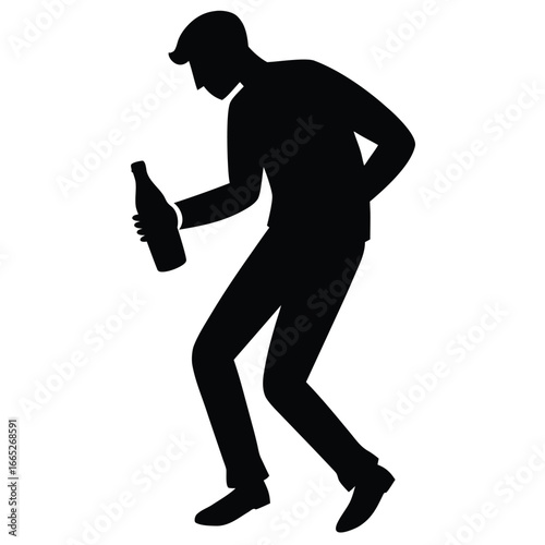 Silhouette of Man in Suit Holding Bottle Illustration