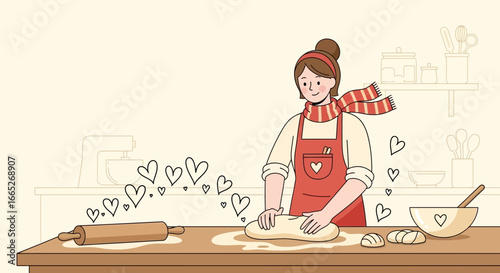 Woman baking with love creating delicious treats in a cozy kitchen setting