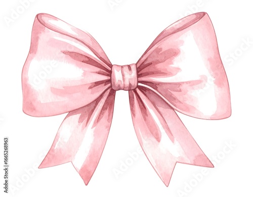 Delicate pink ribbon bow, watercolor style (1)