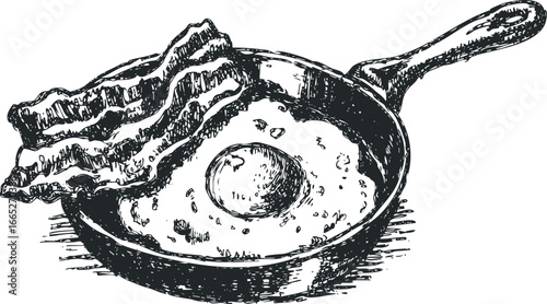 Sketch of Bacon and Fried Egg in a Skillet