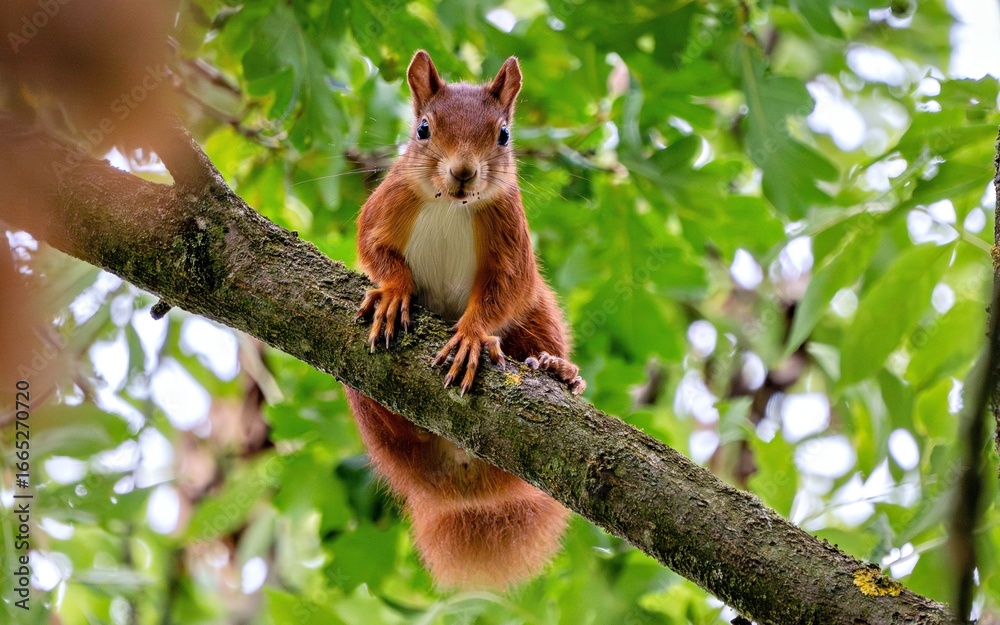Obraz premium Eurasisches Eichhörnchen in einer Eiche