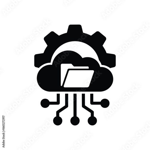 Cloud computing icon with gear and data connection