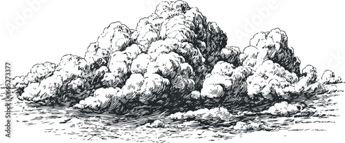 Cumulus cloud formation depicted in detailed line art style