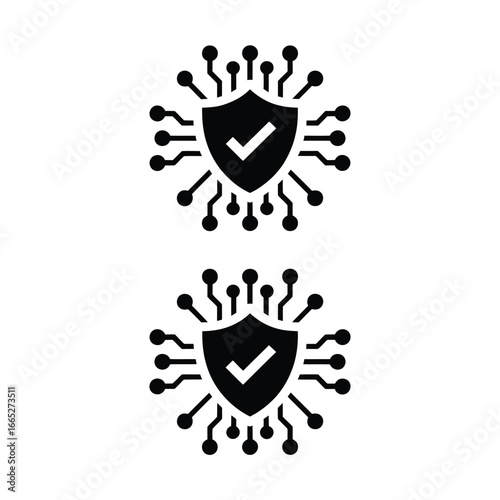 Digital security shield with check mark and circuit board connections