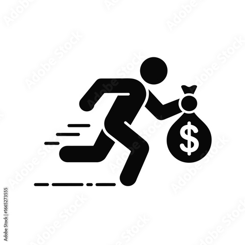 Running figure with a money bag icon representing speed and wealth