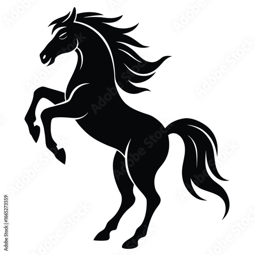 Black horse rearing on hind legs silhouette animal