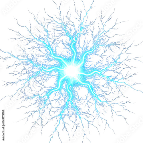 Blue Electrical Discharge Explosion on Transparent Background Isolated Stock