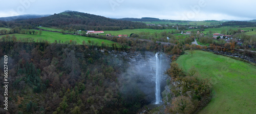 Tableau sur toile Aerial view from a drone of the Gujuli or Goiuri waterfall in the town of Gujuli