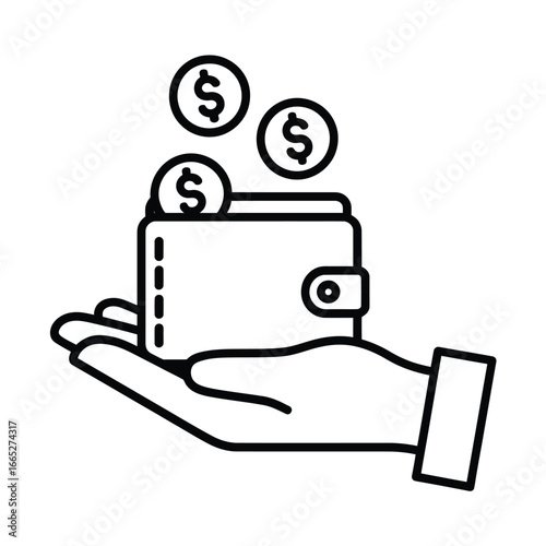 Hand holding a wallet with coins falling into it