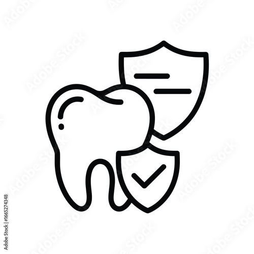 Tooth with protective shields and checkmark symbol for dental health and security