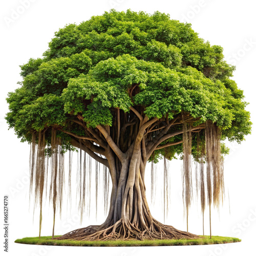 Detailed Banyan Tree with Aerial Roots on Transparent Background Stock Resource