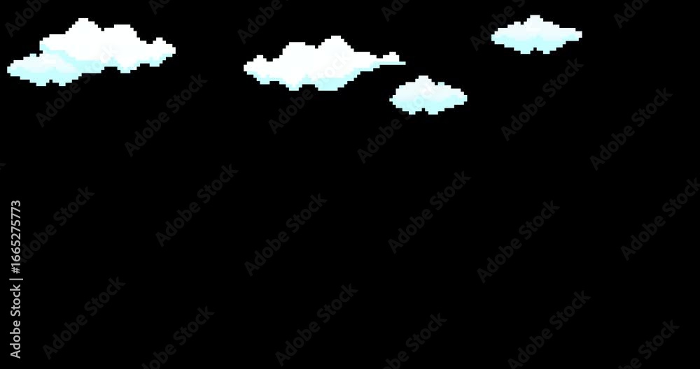 Castle on the hill. Animation of old style pixel game. Pixel art game background. Ground, grass, sky, tree, clouds and stars. Pixel art Game Design 8 bit video vector. Old school background for game.