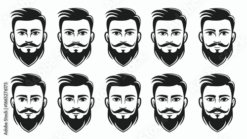Clean vector style illustration featuring a collection of bearded men