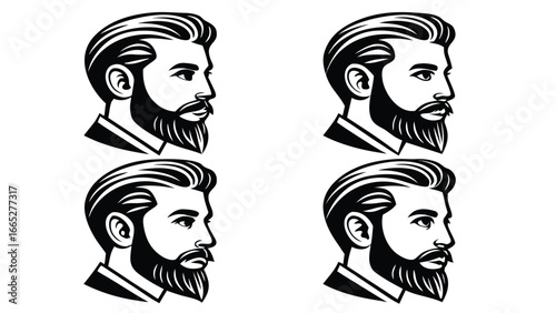 Four stylized black and white male portraits silhouette