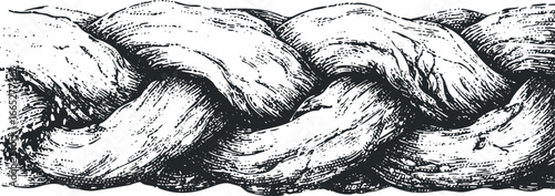 Detailed Close-up Textured Braided Rope in Black and White Sketch