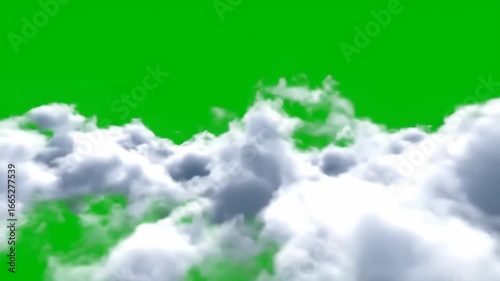 Animated Fly Through Fluffy White Clouds on Green Screen Chroma Key Background for VFX and Compositing