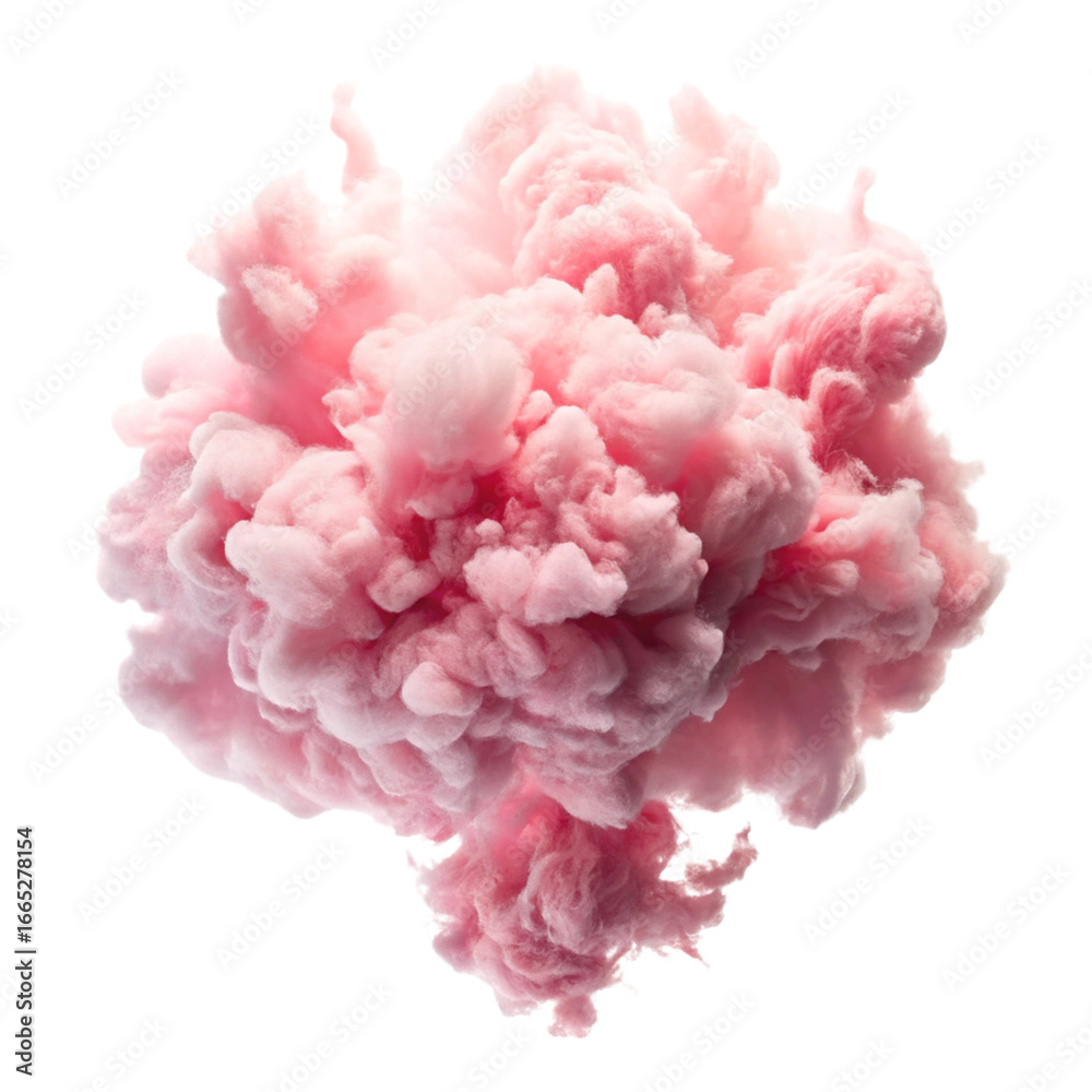 Fototapeta premium Pink Fluffy Cloud Explosion on Transparent Background, Candy Cotton Texture, Isolated Design Element