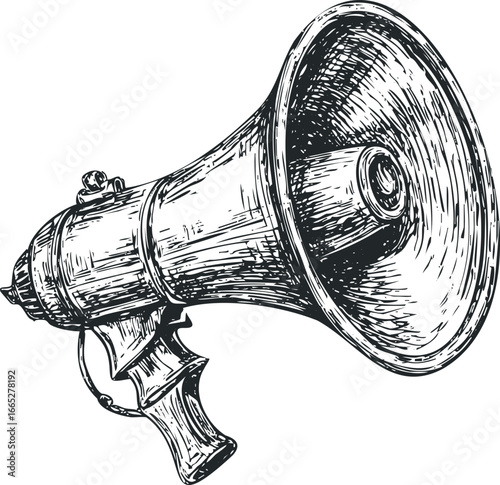 Hand Drawn Sketch of a Classic Megaphone Amplifying Sound